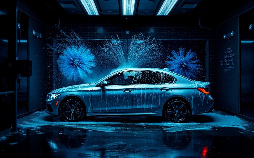 A car rushed through an automatic car wash tunnel