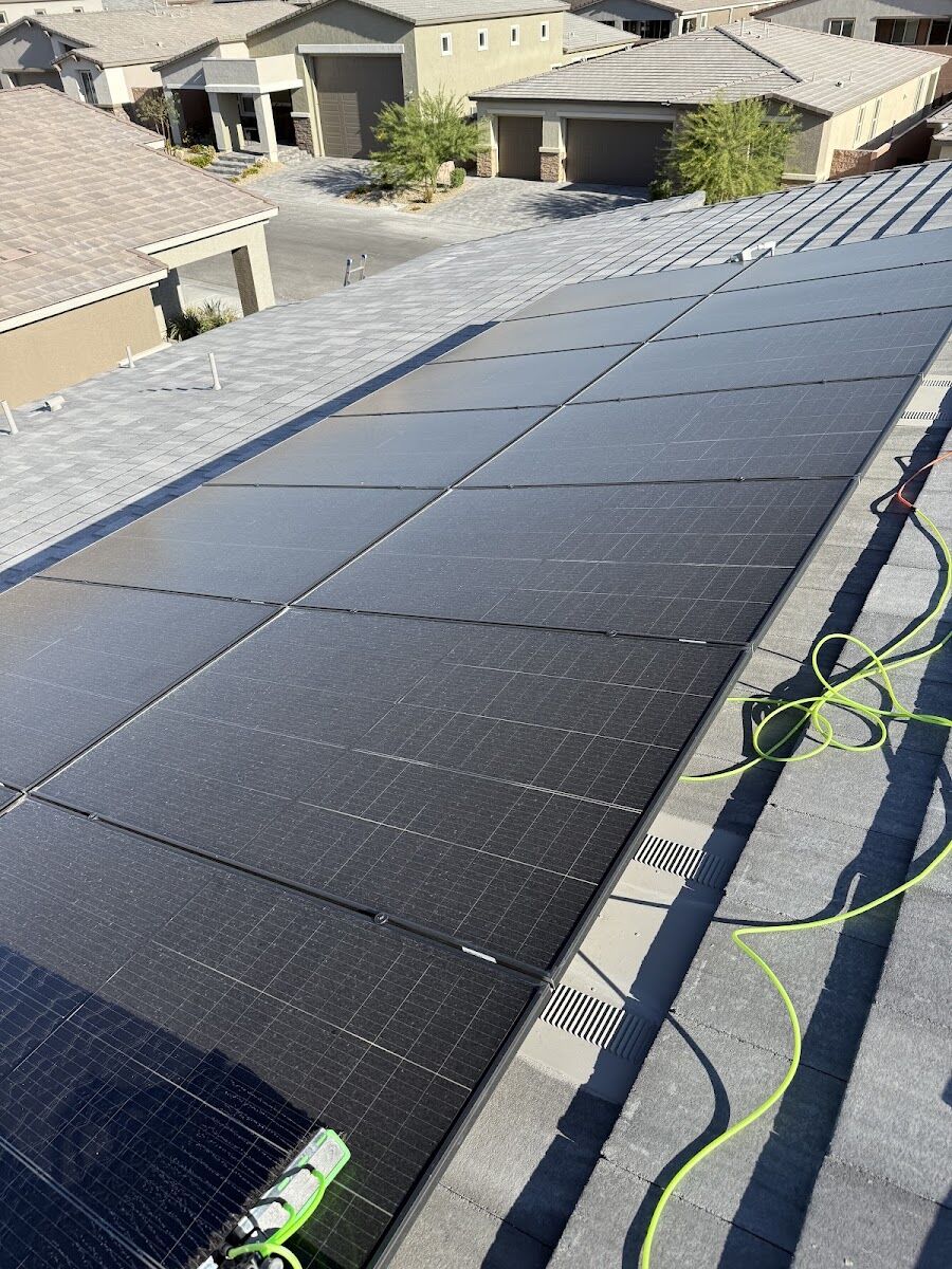 Solar panels rinsed clean on a Las Vegas rooftop